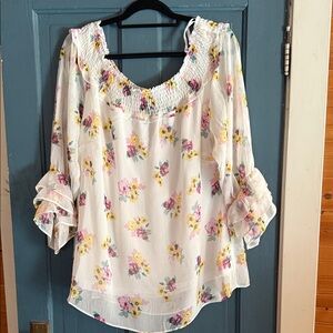 Floral Ruffle Sleeve Women's Top